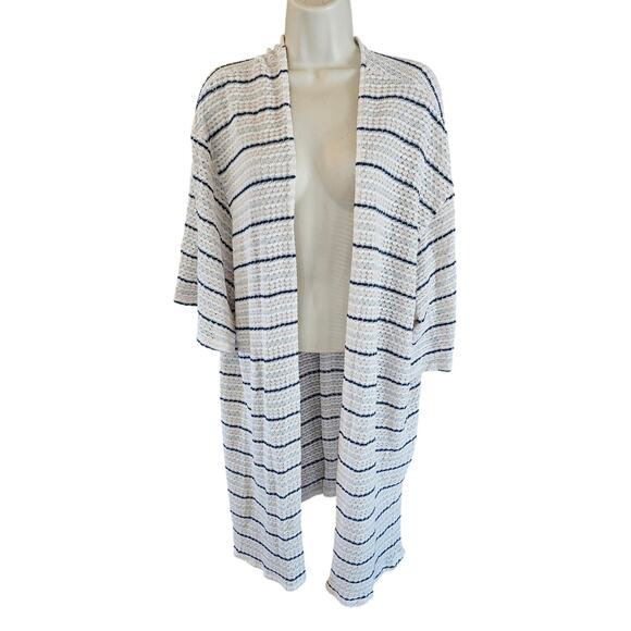 Lane bryant 26 / 28 open knit striped shawl open cardigan office teacher sweater - Picture 2 of 8